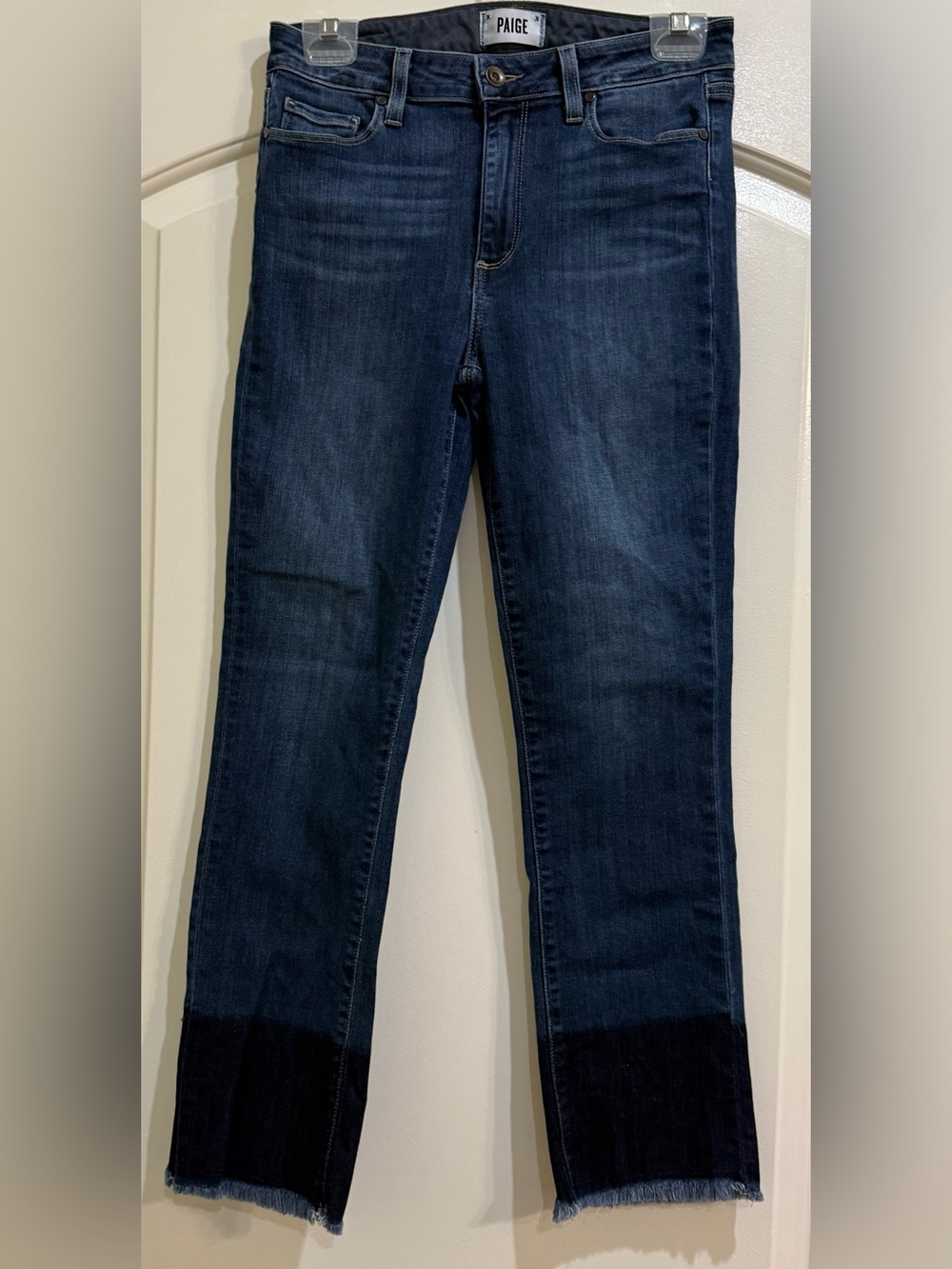 Paige Jacqueline Straight Contrasting Dark Blue on Lower Leg Frayed Hem Size 27
